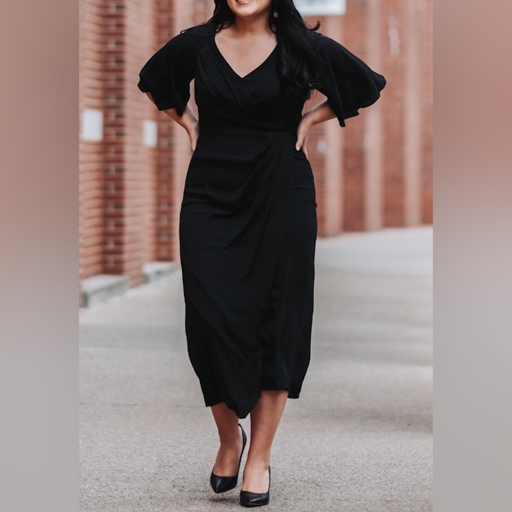 Elegant Black Wrap Dress maggy london